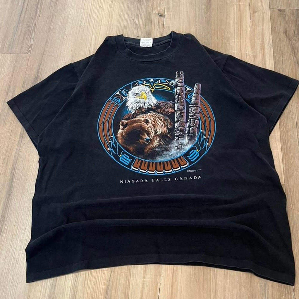 Vintage 90s Eagle Niagara Falls Canada Single Stitch T-Shirt Black Mens Large